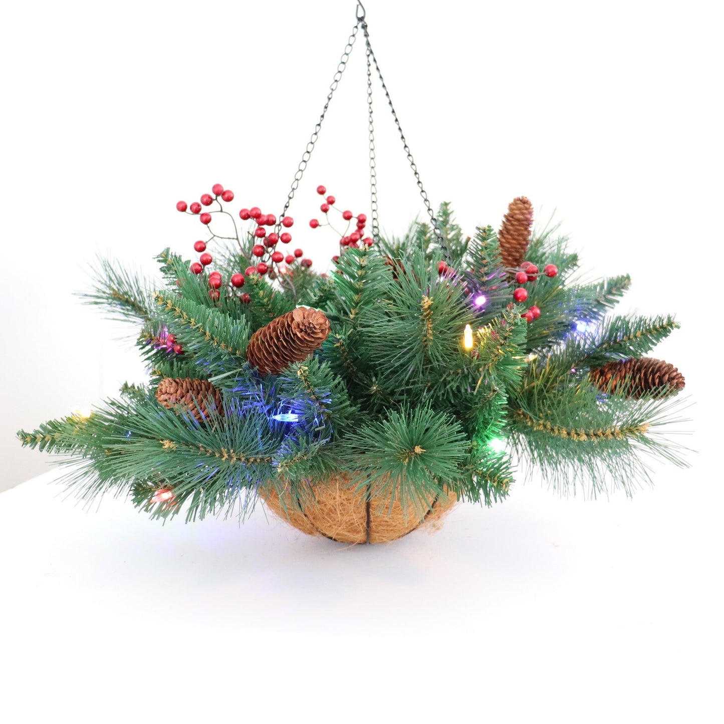 Woodland Hanging Basket - Battery Operated with Dual Color Lights