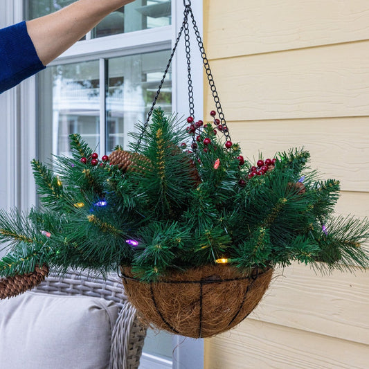 Woodland Hanging Basket - Battery Operated with Dual Color Lights