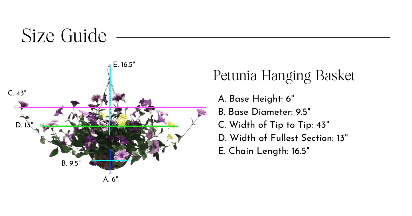 Lifelike Petunia Hanging Basket - Purple and Yellow