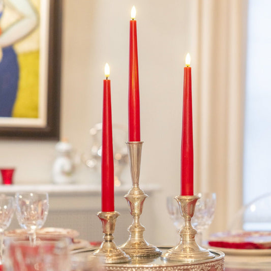 Set of 3 Flameless Rechargeable Wax Taper Candles with Remote - Celestial Lights