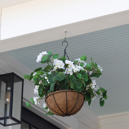 Lifelike Geranium Hanging Basket - White - Celestial Lights