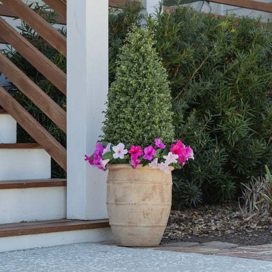 Lifelike Petunia Urn Accent - Hot Pink and Light Pink - Celestial Lights