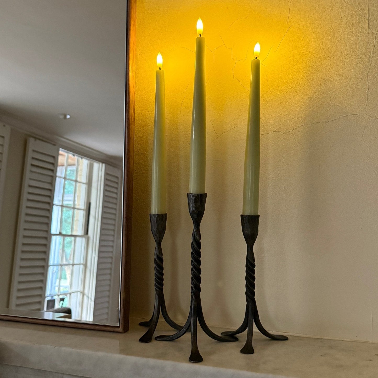Set of 3 Flameless Rechargeable Wax Taper Candles with Remote - Celestial Lights