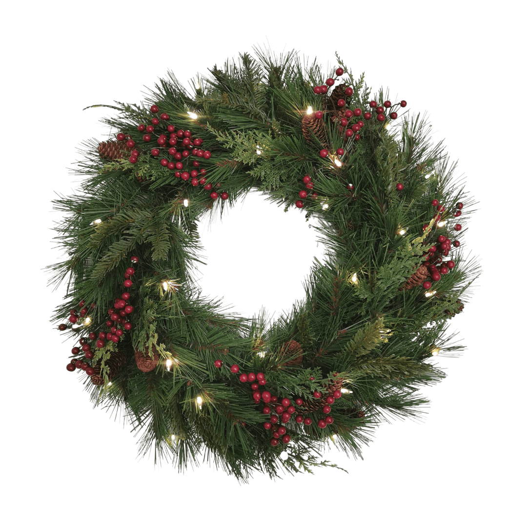 Plymouth Wreath - Battery Operated with Dual Color Lights 24" Diam.