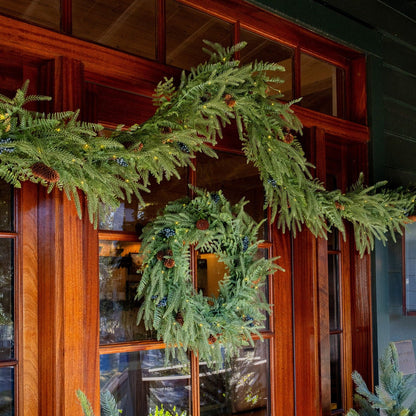 Norfolk Pine Wreath - Battery Operated with Warm White Fairy Lights