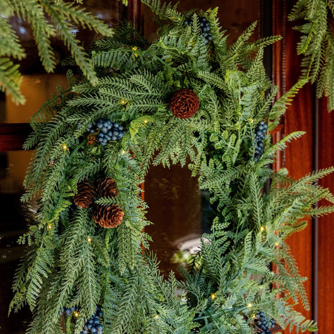 Norfolk Pine Wreath - Battery Operated with Warm White Fairy Lights