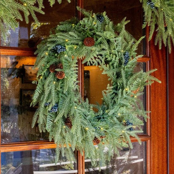 Norfolk Pine Wreath - Battery Operated with Warm White Fairy Lights
