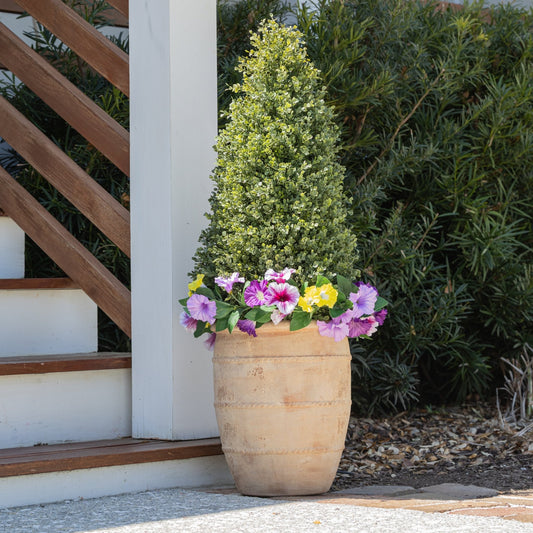 Lifelike Petunia Urn Accent - Purple and Yellow - Celestial Lights