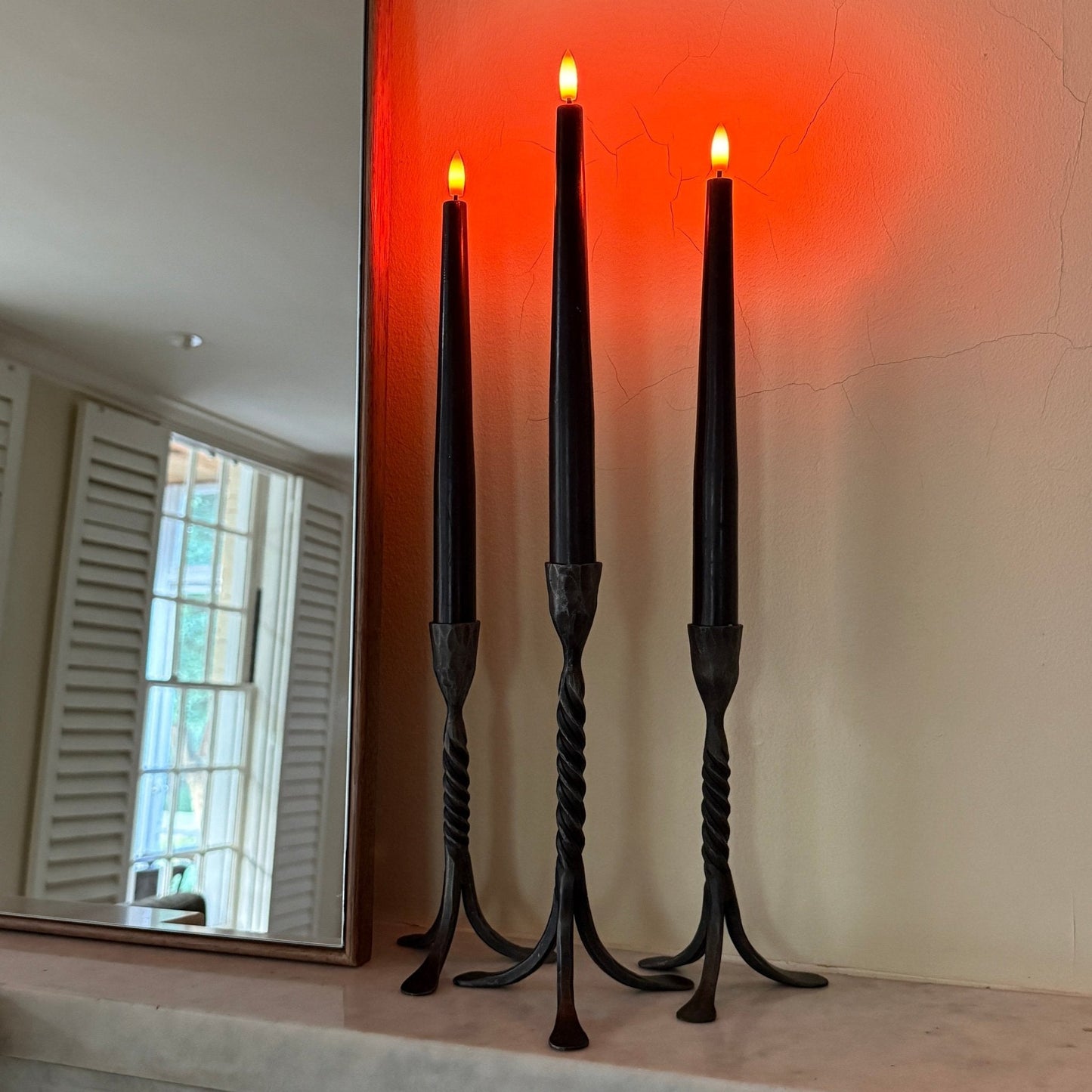 Set of 3 Rechargeable Flameless Black Halloween Wax Taper Candles with Remote