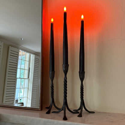Set of 3 Rechargeable Flameless Black Halloween Wax Taper Candles with Remote