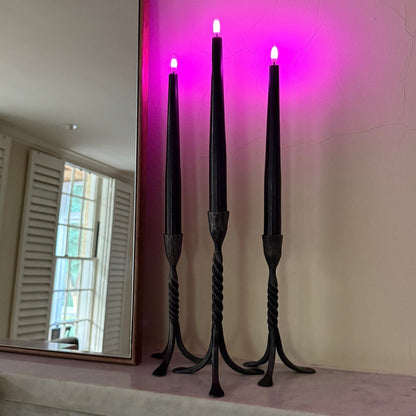 Set of 3 Rechargeable Flameless Black Halloween Wax Taper Candles with Remote