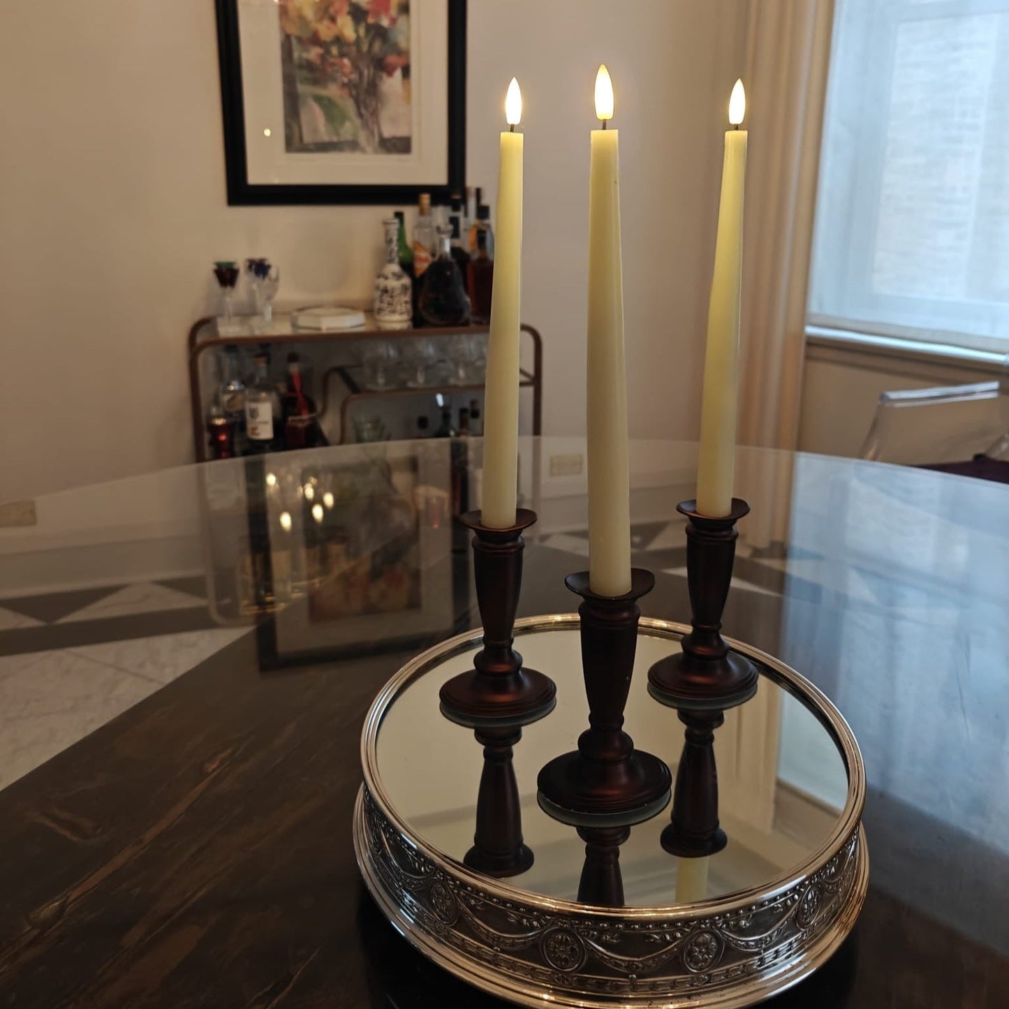 Set of 3 Flameless Rechargeable Wax Taper Candles with Remote - Celestial Lights