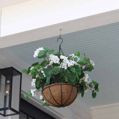 Lifelike Geranium Hanging Basket - White - Celestial Lights